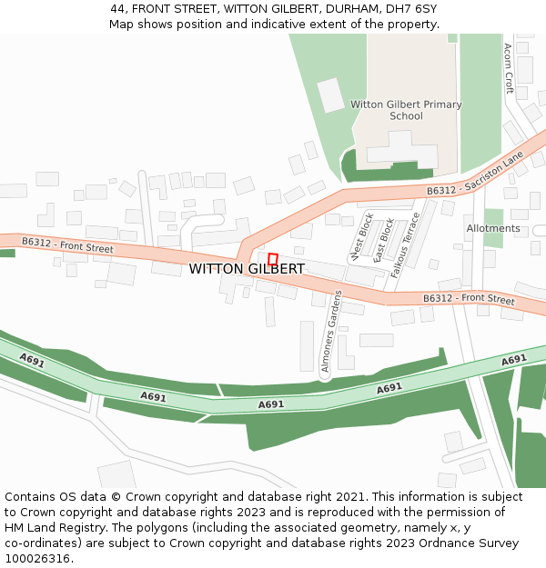 44, FRONT STREET, WITTON GILBERT, DURHAM, DH7 6SY: Location map and indicative extent of plot