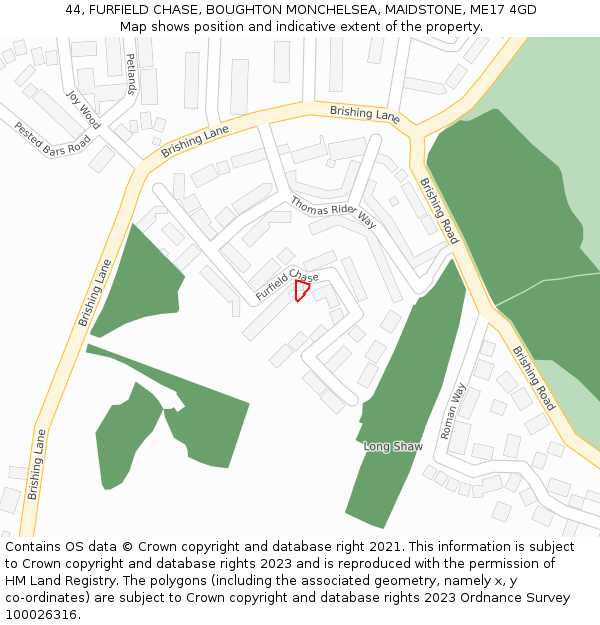 44, FURFIELD CHASE, BOUGHTON MONCHELSEA, MAIDSTONE, ME17 4GD: Location map and indicative extent of plot