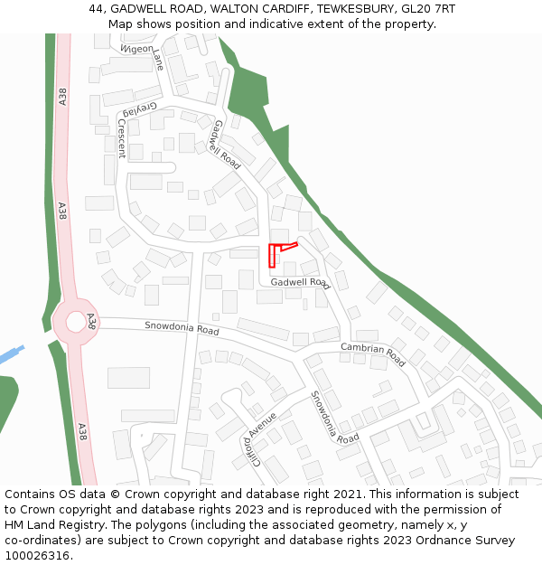 44, GADWELL ROAD, WALTON CARDIFF, TEWKESBURY, GL20 7RT: Location map and indicative extent of plot