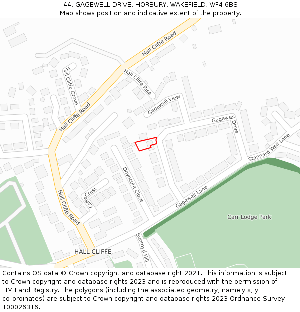 44, GAGEWELL DRIVE, HORBURY, WAKEFIELD, WF4 6BS: Location map and indicative extent of plot