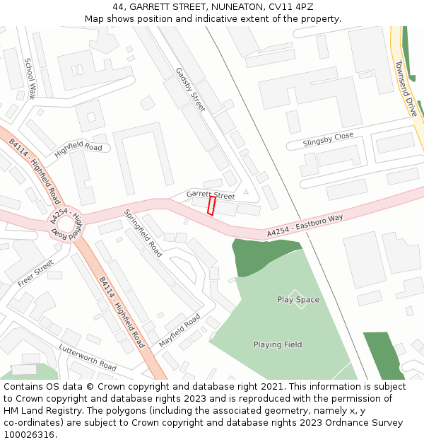 44, GARRETT STREET, NUNEATON, CV11 4PZ: Location map and indicative extent of plot