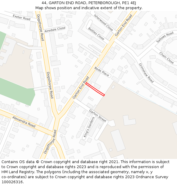 44, GARTON END ROAD, PETERBOROUGH, PE1 4EJ: Location map and indicative extent of plot