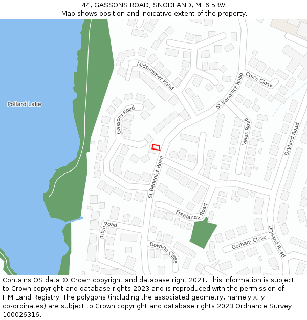 44, GASSONS ROAD, SNODLAND, ME6 5RW: Location map and indicative extent of plot