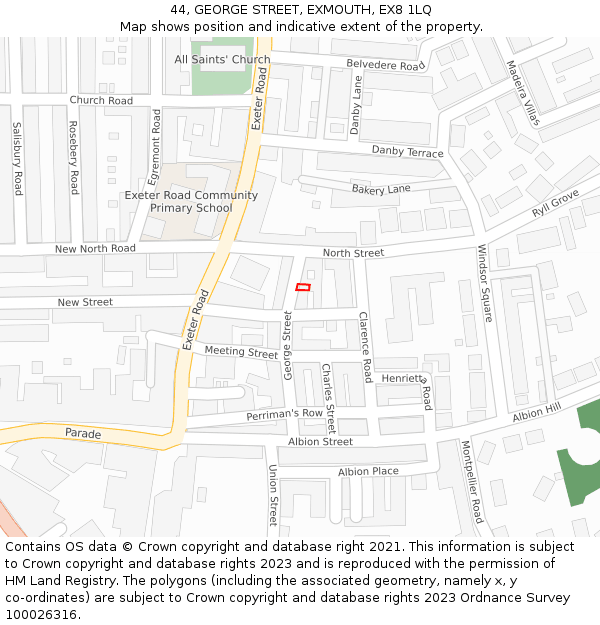 44, GEORGE STREET, EXMOUTH, EX8 1LQ: Location map and indicative extent of plot