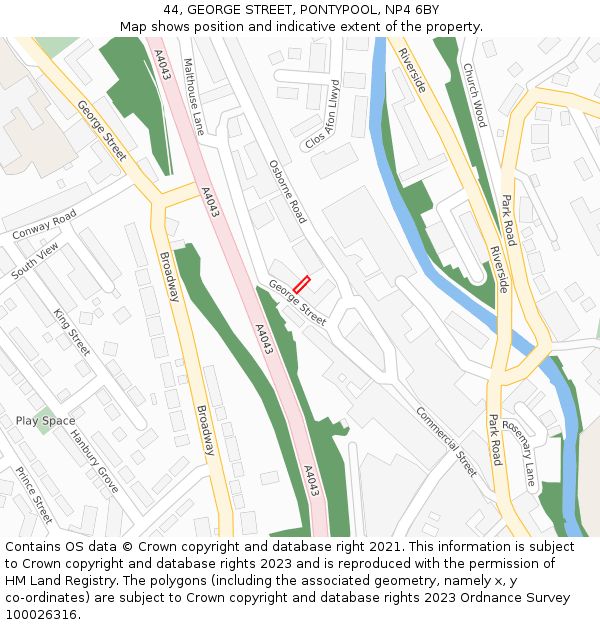 44, GEORGE STREET, PONTYPOOL, NP4 6BY: Location map and indicative extent of plot