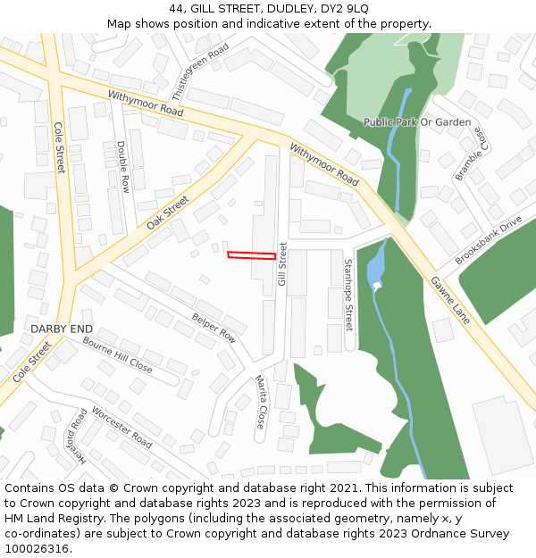 44, GILL STREET, DUDLEY, DY2 9LQ: Location map and indicative extent of plot