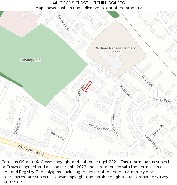 44, GIRONS CLOSE, HITCHIN, SG4 9PG: Location map and indicative extent of plot