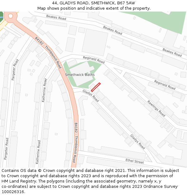 44, GLADYS ROAD, SMETHWICK, B67 5AW: Location map and indicative extent of plot