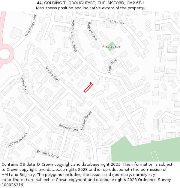 44, GOLDING THOROUGHFARE, CHELMSFORD, CM2 6TU: Location map and indicative extent of plot