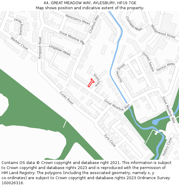 44, GREAT MEADOW WAY, AYLESBURY, HP19 7GE: Location map and indicative extent of plot