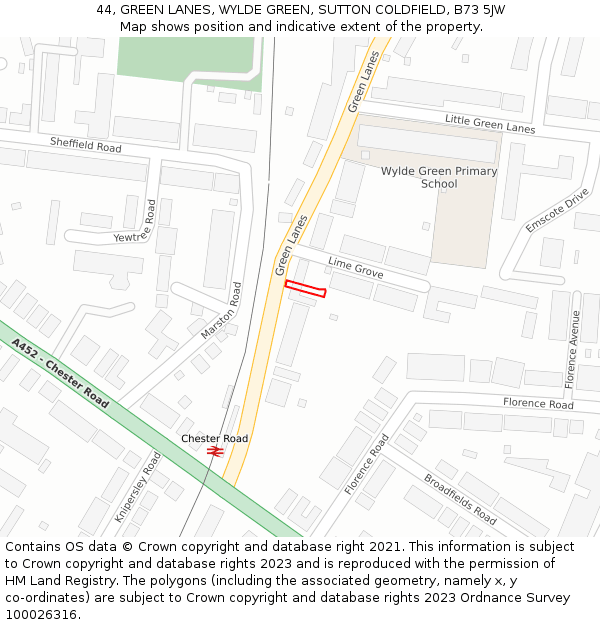 44, GREEN LANES, WYLDE GREEN, SUTTON COLDFIELD, B73 5JW: Location map and indicative extent of plot