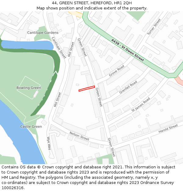 44, GREEN STREET, HEREFORD, HR1 2QH: Location map and indicative extent of plot