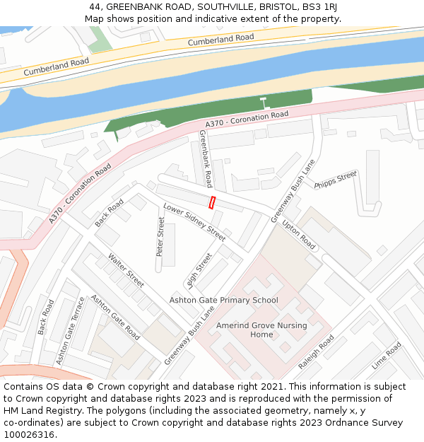 44, GREENBANK ROAD, SOUTHVILLE, BRISTOL, BS3 1RJ: Location map and indicative extent of plot