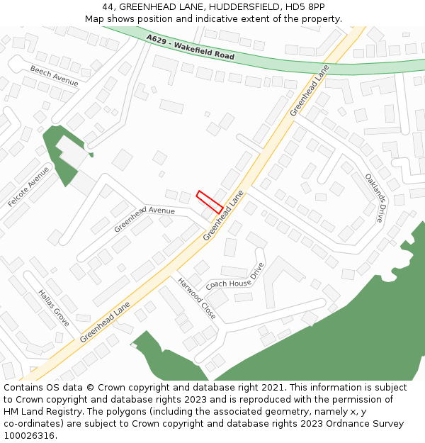 44, GREENHEAD LANE, HUDDERSFIELD, HD5 8PP: Location map and indicative extent of plot