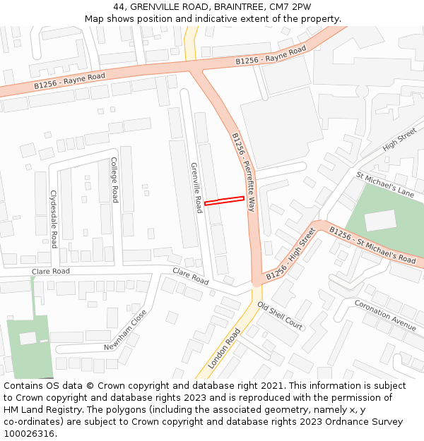 44, GRENVILLE ROAD, BRAINTREE, CM7 2PW: Location map and indicative extent of plot