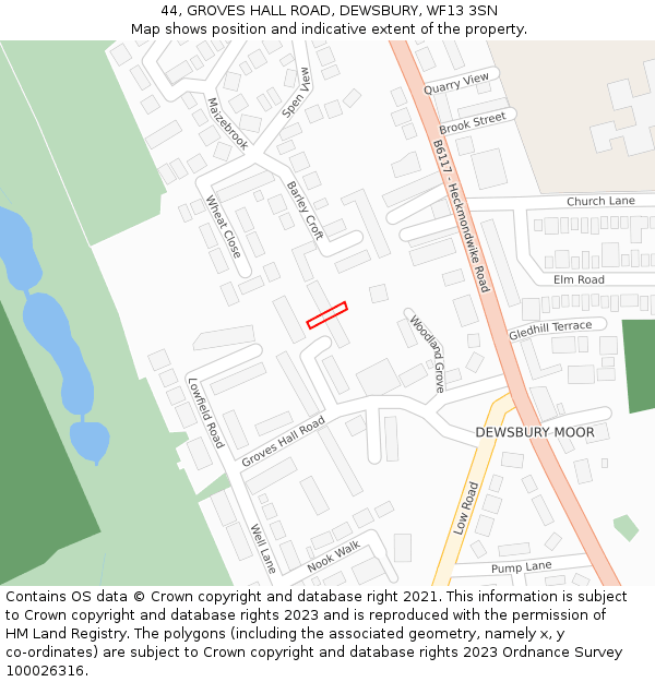 44, GROVES HALL ROAD, DEWSBURY, WF13 3SN: Location map and indicative extent of plot