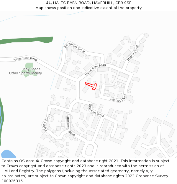 44, HALES BARN ROAD, HAVERHILL, CB9 9SE: Location map and indicative extent of plot