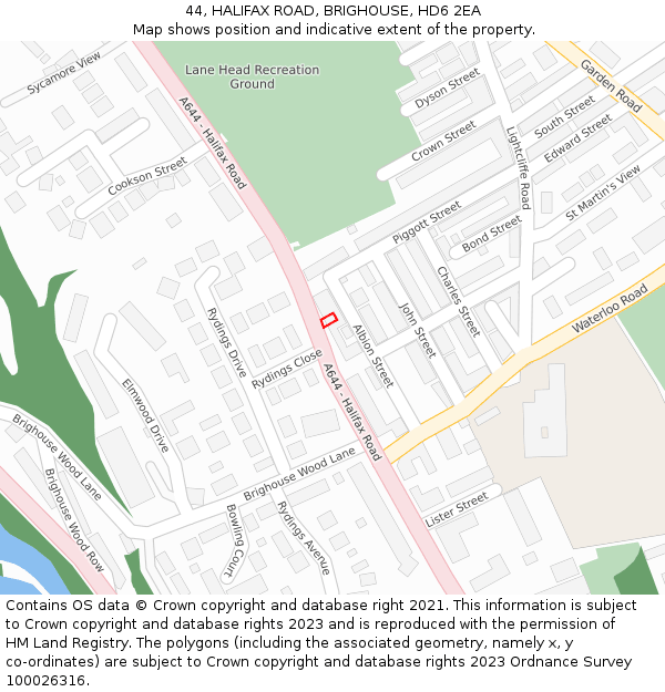 44, HALIFAX ROAD, BRIGHOUSE, HD6 2EA: Location map and indicative extent of plot