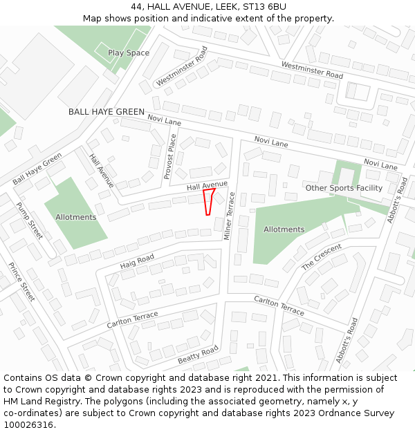 44, HALL AVENUE, LEEK, ST13 6BU: Location map and indicative extent of plot