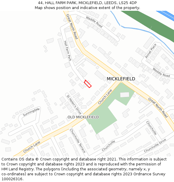 44, HALL FARM PARK, MICKLEFIELD, LEEDS, LS25 4DP: Location map and indicative extent of plot
