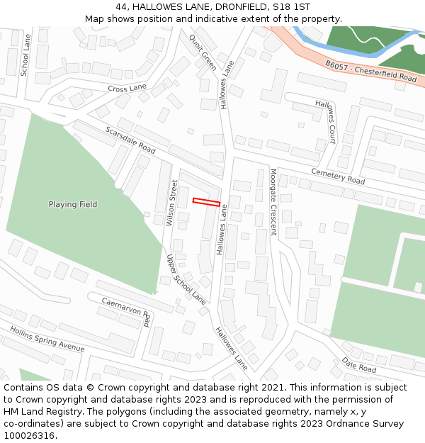 44, HALLOWES LANE, DRONFIELD, S18 1ST: Location map and indicative extent of plot