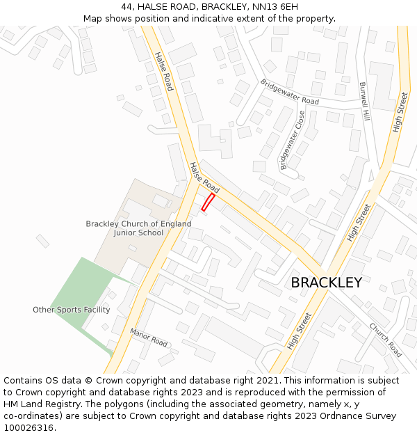 44, HALSE ROAD, BRACKLEY, NN13 6EH: Location map and indicative extent of plot