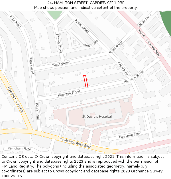 44, HAMILTON STREET, CARDIFF, CF11 9BP: Location map and indicative extent of plot