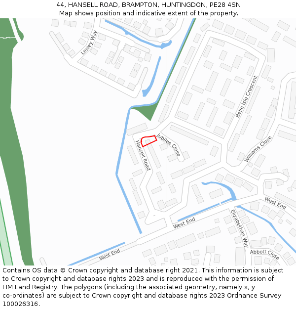 44, HANSELL ROAD, BRAMPTON, HUNTINGDON, PE28 4SN: Location map and indicative extent of plot