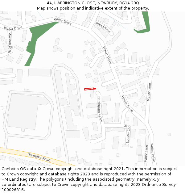 44, HARRINGTON CLOSE, NEWBURY, RG14 2RQ: Location map and indicative extent of plot