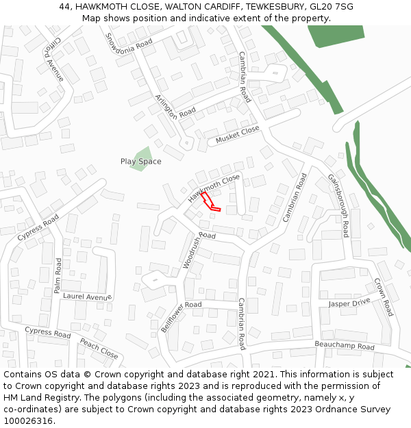 44, HAWKMOTH CLOSE, WALTON CARDIFF, TEWKESBURY, GL20 7SG: Location map and indicative extent of plot