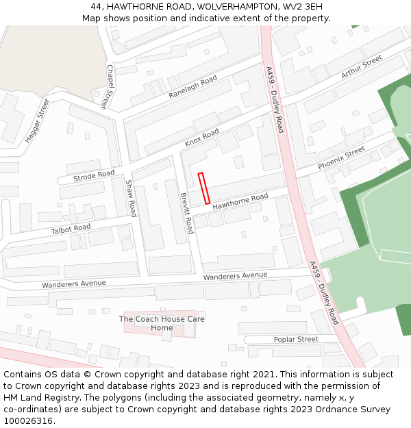 44, HAWTHORNE ROAD, WOLVERHAMPTON, WV2 3EH: Location map and indicative extent of plot