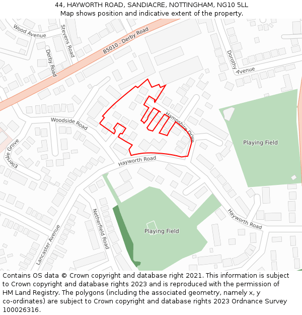 44, HAYWORTH ROAD, SANDIACRE, NOTTINGHAM, NG10 5LL: Location map and indicative extent of plot