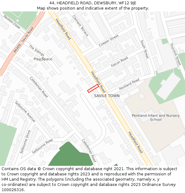 44, HEADFIELD ROAD, DEWSBURY, WF12 9JE: Location map and indicative extent of plot