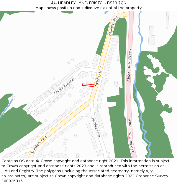 44, HEADLEY LANE, BRISTOL, BS13 7QN: Location map and indicative extent of plot