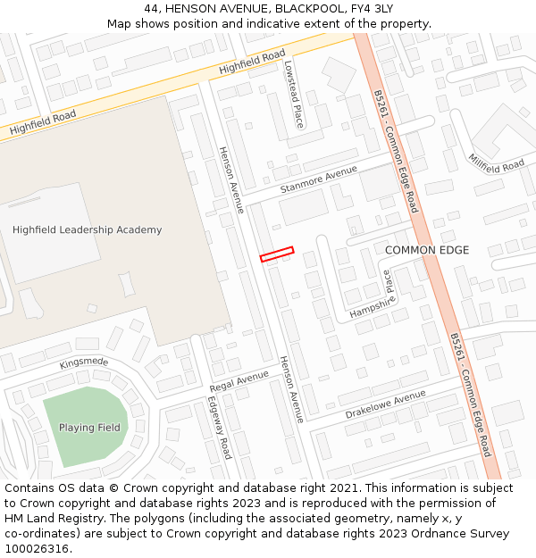44, HENSON AVENUE, BLACKPOOL, FY4 3LY: Location map and indicative extent of plot