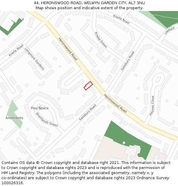 44, HERONSWOOD ROAD, WELWYN GARDEN CITY, AL7 3NU: Location map and indicative extent of plot