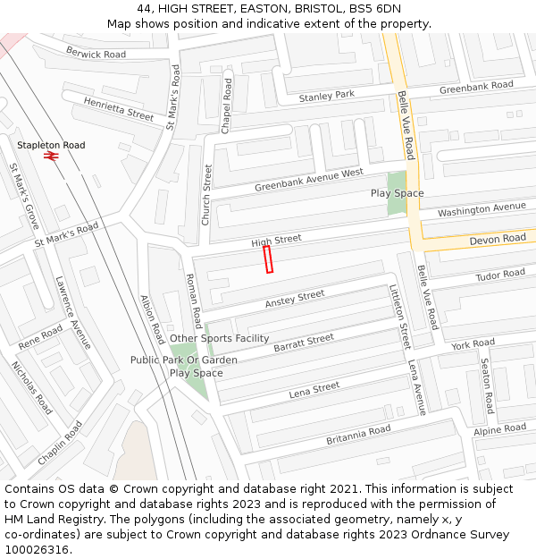 44, HIGH STREET, EASTON, BRISTOL, BS5 6DN: Location map and indicative extent of plot