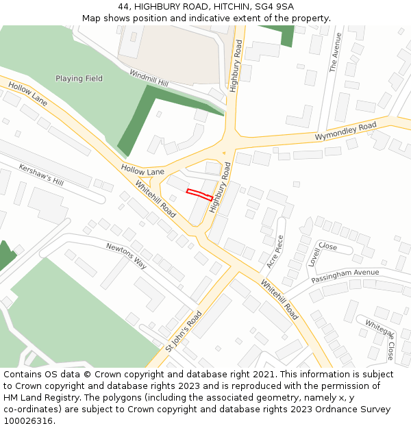 44, HIGHBURY ROAD, HITCHIN, SG4 9SA: Location map and indicative extent of plot