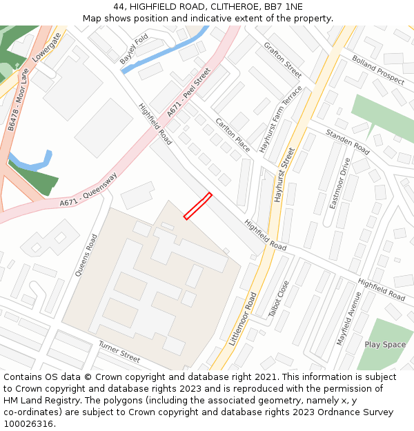 44, HIGHFIELD ROAD, CLITHEROE, BB7 1NE: Location map and indicative extent of plot