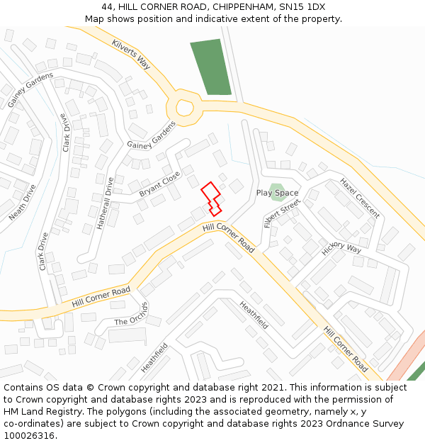 44, HILL CORNER ROAD, CHIPPENHAM, SN15 1DX: Location map and indicative extent of plot