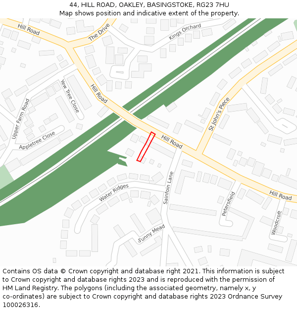 44, HILL ROAD, OAKLEY, BASINGSTOKE, RG23 7HU: Location map and indicative extent of plot