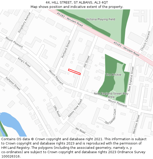 44, HILL STREET, ST ALBANS, AL3 4QT: Location map and indicative extent of plot