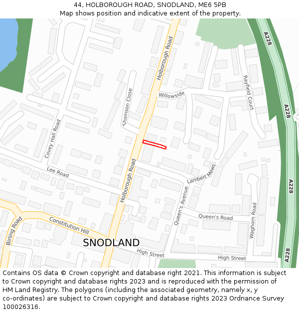 44, HOLBOROUGH ROAD, SNODLAND, ME6 5PB: Location map and indicative extent of plot