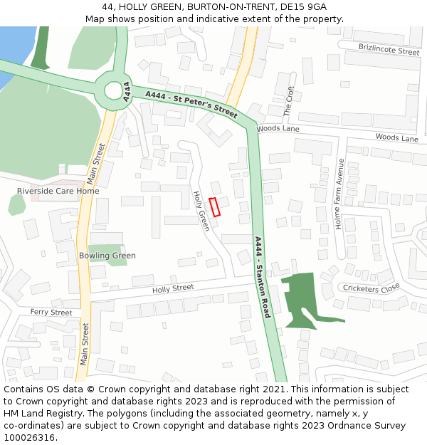 44, HOLLY GREEN, BURTON-ON-TRENT, DE15 9GA: Location map and indicative extent of plot