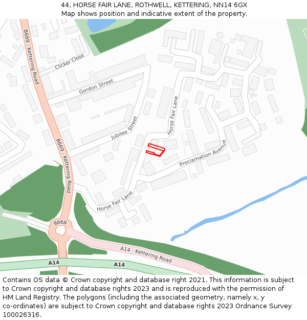 44, HORSE FAIR LANE, ROTHWELL, KETTERING, NN14 6GX: Location map and indicative extent of plot