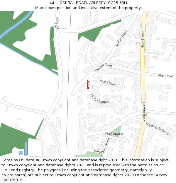 44, HOSPITAL ROAD, ARLESEY, SG15 6RH: Location map and indicative extent of plot
