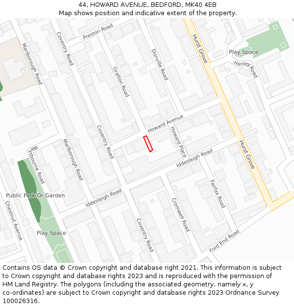 44, HOWARD AVENUE, BEDFORD, MK40 4EB: Location map and indicative extent of plot