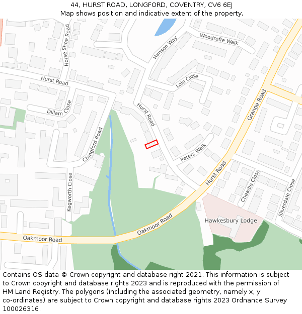 44, HURST ROAD, LONGFORD, COVENTRY, CV6 6EJ: Location map and indicative extent of plot