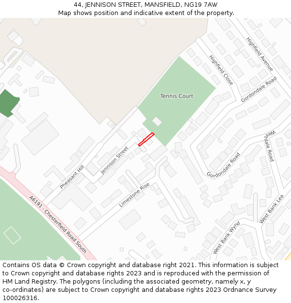 44, JENNISON STREET, MANSFIELD, NG19 7AW: Location map and indicative extent of plot