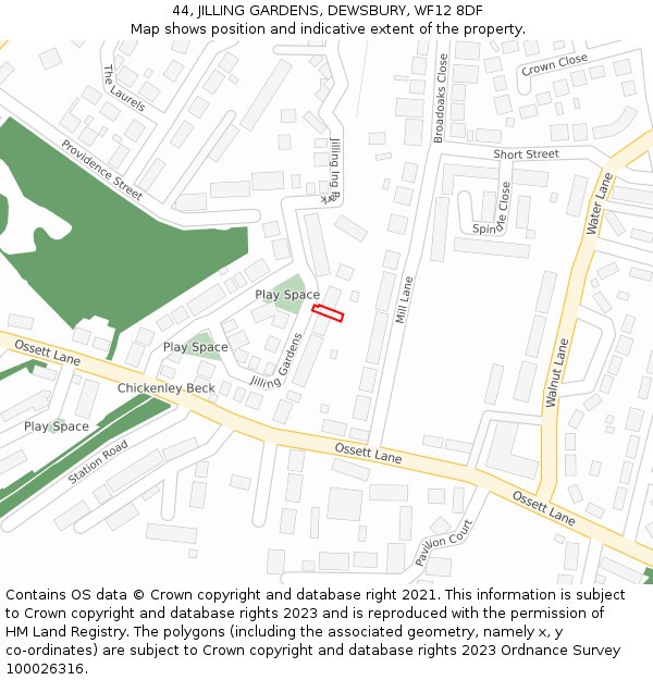 44, JILLING GARDENS, DEWSBURY, WF12 8DF: Location map and indicative extent of plot